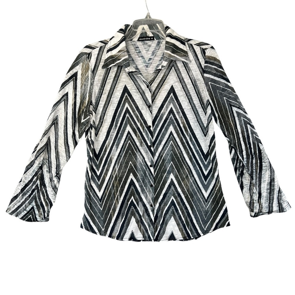 DAVID CLINE Crushed Roll Tab Sleeve Shirt Snap Front "Stone" Greys Size Medium